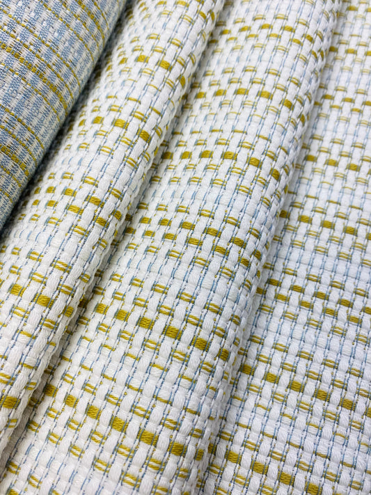 1.5 Yard of Pierre Frey F3263004 Moorea Chartreuse Green White Indoor Outdoor Woven Stripe Tweed Upholstery Fabric WHS 3841