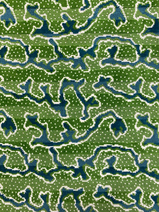 1.5 Yard Schumacher Corail Indoor Outdoor Emerald Green Teal Cream Abstract Cut Velvet Upholstery Fabric STA 4408